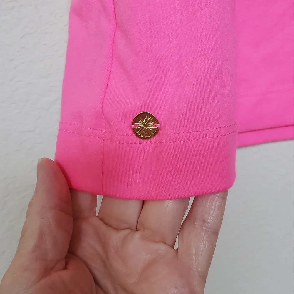 Lilly Pulitzer Bright Pink Blouse with Puff Sleeves.  Size Small